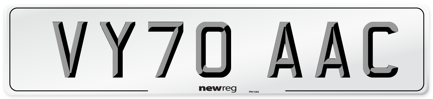 VY70 AAC Number Plate from New Reg